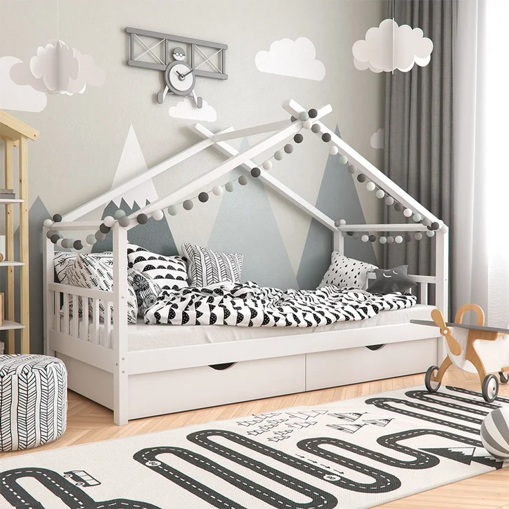 Hausbett Design Weiß 90x200 cm mit 2 Schubladen Vitalispa – Bild 4