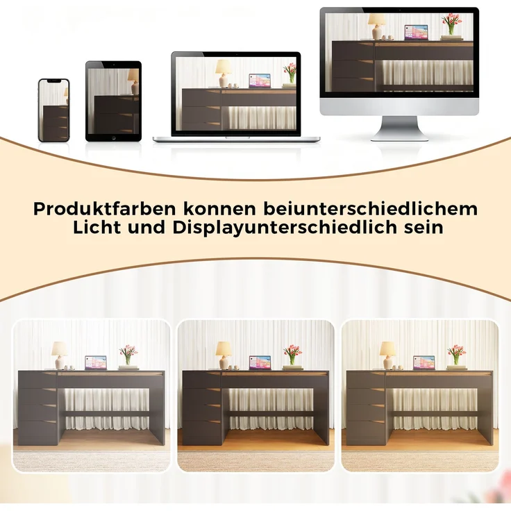 Schreibtisch mit 5 Schubladen, MDF, 140x50x78 cm, Grau mit Eiche-Optik – Bild 7