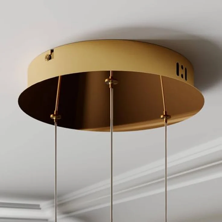 Lucande LED-Pendellampe Hayley, Ø 25 cm, 3-flg., gold, Blasenglas, für Esstisch – Bild 5