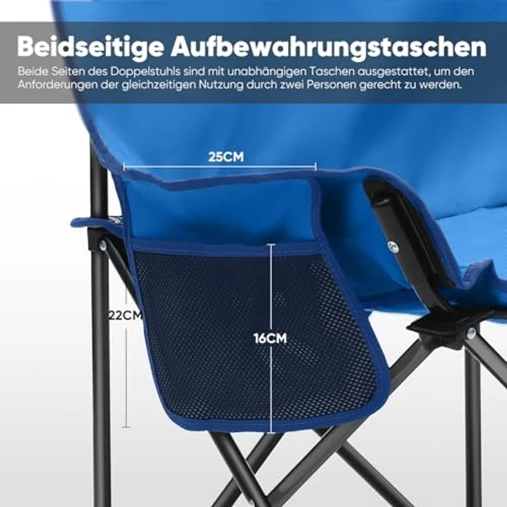 SUNULA Campingstuhl XXXXL Campingstuhl Faltbar 2 Sitzer Faltstuhl Camping Klappstuhl, Robust 2 Personen Klappstuhl für Outdoor, Balkon, Garten – Bild 4