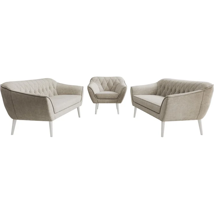 Wohnzimmerset, Möbelset PIRS 3-3-1, Armlehnen, Wellenfederung, weiße Füße, Dreisitzer Sofas mit Sessel, Polstermöbel Set - Greige Stukture – Bild 7