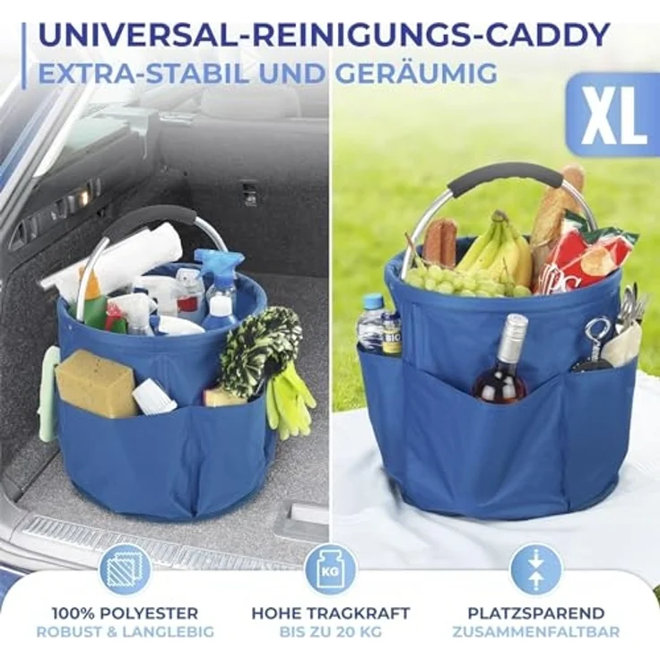 Maximex Organizer Universal-Reinigungs-Caddy Modell HERKULES (1 St), großes Hauptfach für Reinigungsmittel, 5 Außentaschen, faltbar, 34 l – Bild 3