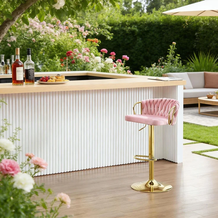Elegante Bar-Hocker,Soft-Kissen-Tisch-Hocker,Bequeme Sitze,Küchenstuhl,Kaffeestuhl(Es ist nur ein Bar Stuhl enthalten)--Rosa--50.5x49.5x98cm--YOUDENOVA – Bild 7
