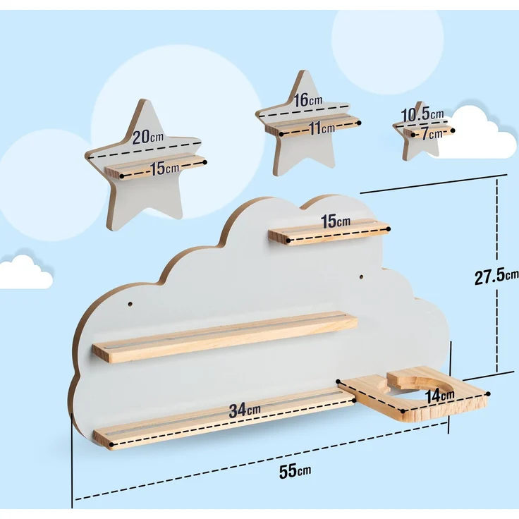 Todeco Tonie-Regal für Toniebox Hörfiguren, Magnetische Aufbewahrung für 20-25 Tonie, Perfekte Tonie Aufbewahrung im Kinderzimmer für Mädchen & Jungen, Graue Wolke und Stern – Bild 3