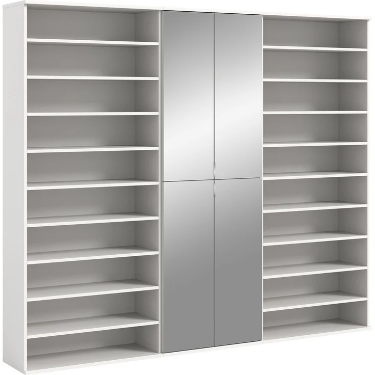 Garderobenschrank Weiß Hochglanz, 222x193x34 cm, Spiegelschrank – Bild 1