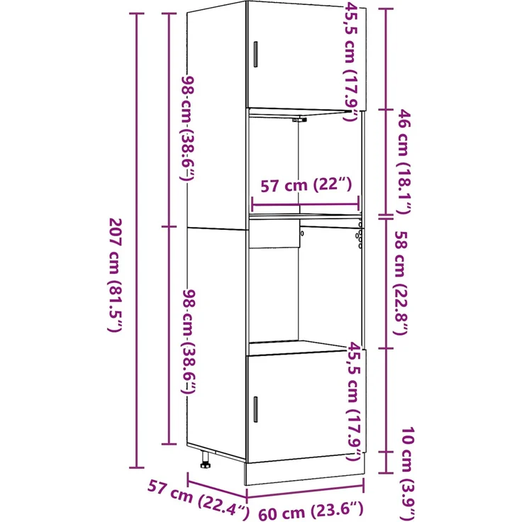 vidaXL Hängeschrank Schwarz Eichen-Optik 60 x 57 x 207 cm 3334018 – Bild 12