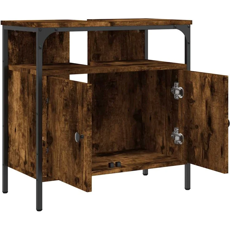Waschbeckenunterschrank, Badschrank Räuchereiche 60x30x60 cm Holzwerkstoff de7778 – Bild 6