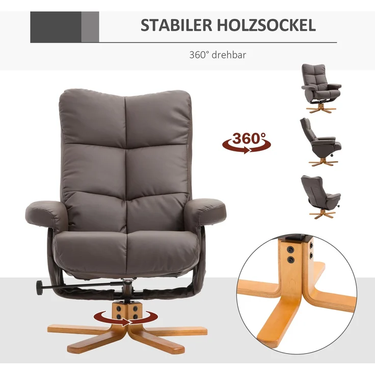 DESVIAE Sessel mit Hocker, Liegefunktion und Stauraum 80x99x86 cm Holz Braun – Bild 5