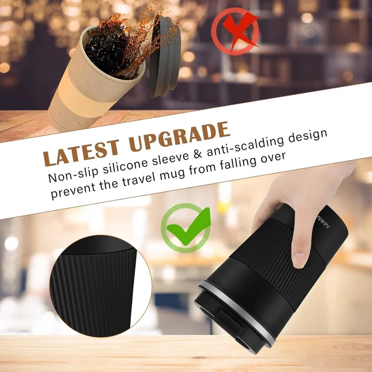 MOMSIV Thermobecher Isolierbecher 380ml Edelstahl Travel Mug Schwarz – Bild 4
