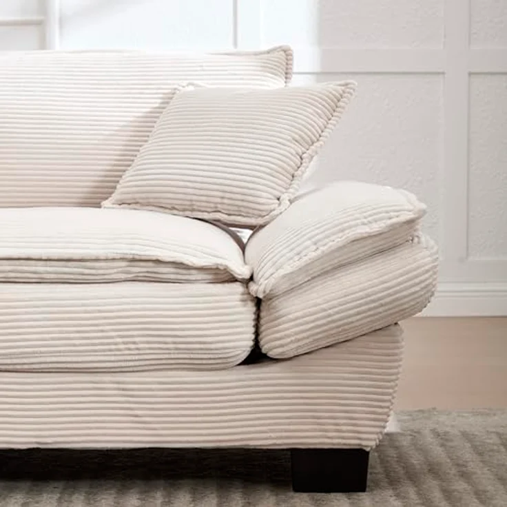 Ball & Cast Couch mit Schlaffunktion, Samt Sofa 2 Sitzer mit Kissen für das Wohnzimmer Wohnung Schlafzimmer, 224 x 81 x 81 (BxHxT), Beige – Bild 11