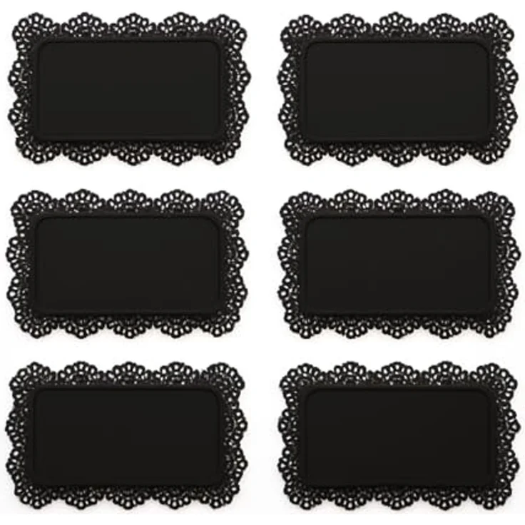 Jungengel Tablett 6x Set Serviertablett Servierplatte Schwarz Matt Teetablett, Metall, (6-tlg), Spitzenverzierter Serviertablett-Satz, Metall, Vintage Design – Bild 1