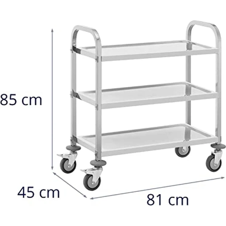 Royal Catering Servierwagen 3 Ebenen Küchenwagen Küchenrollwagen Lenkrollen Edelstahl 81 kg Gastro – Bild 5