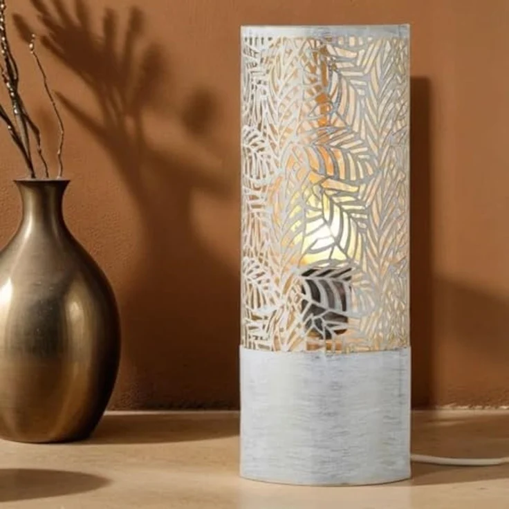 Marrakesch Orient & Mediterran Interior Nachttischlampe Boho Deko Tischlampe Nachttischlampe Lampe Verdure Klein Weiss, E27 – Bild 1