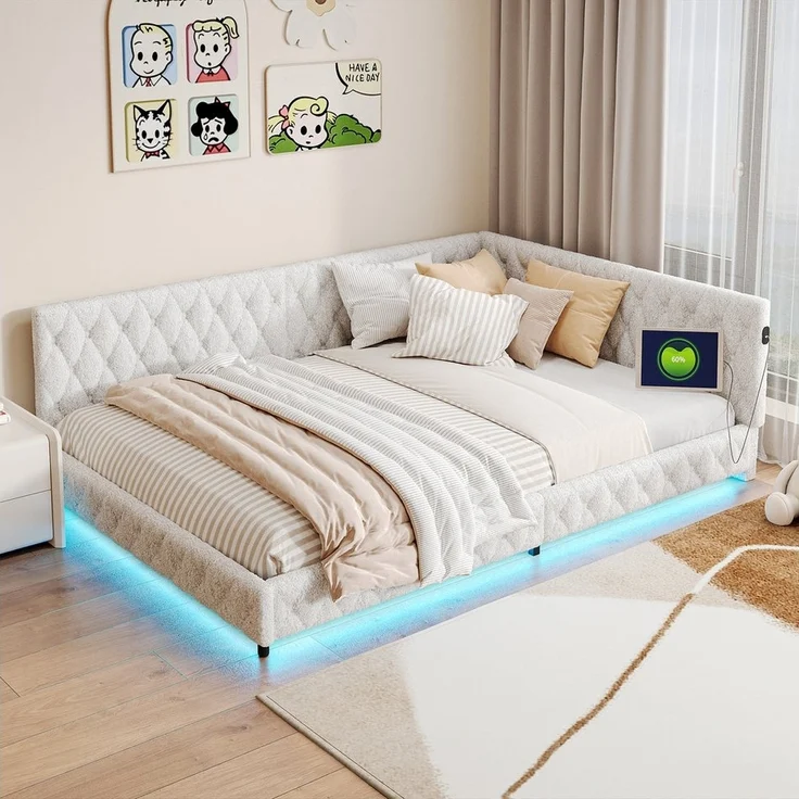 PXloue Polsterbett Daybett Tagesbett, Schlafsofa,Mit LED-Beleuchtung und USB-Ladeanschluss,140x200 cm – Bild 1