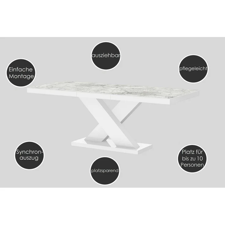 designimpex Esstisch Design Tisch HE-888 Weiß Hochglanz ausziehbar 160 bis 210 cm – Bild 2