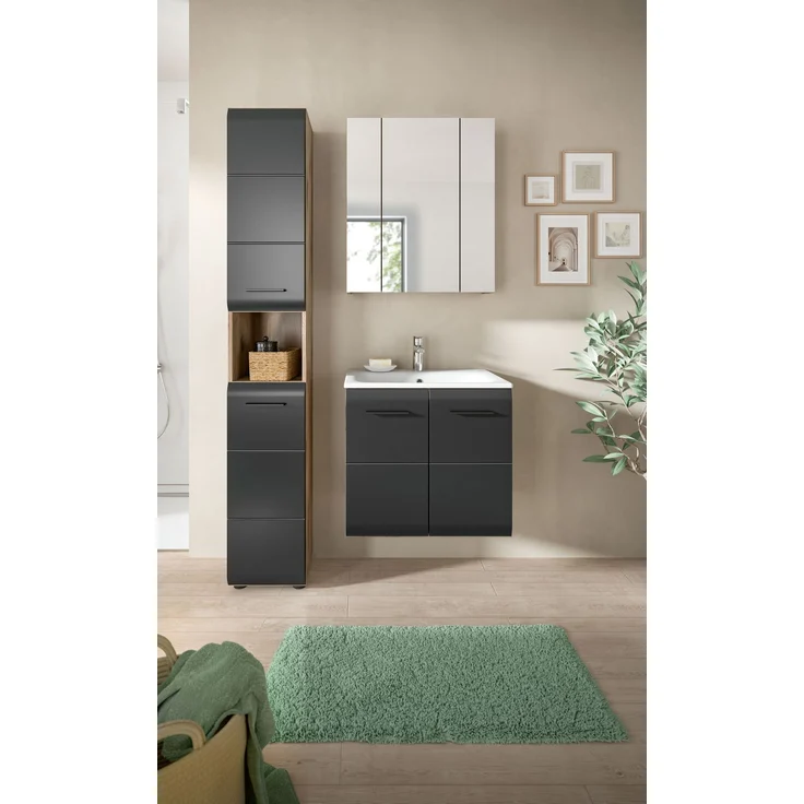 Badkombination (B/H/T: 105x185x46 cm) in schwarz matt und Nox Oak Nachbildung – Bild 6