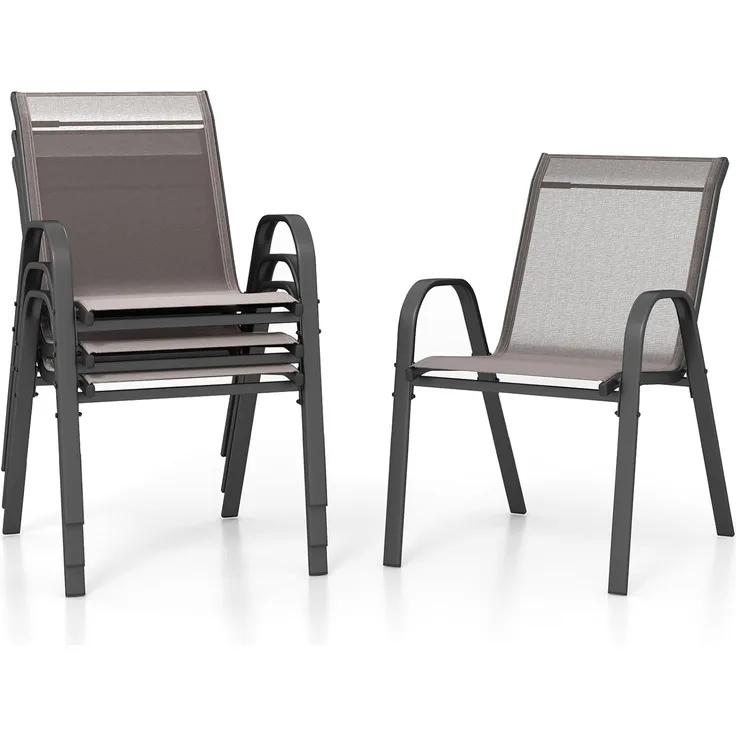 FANTASK Gartenstühle stapelbar, Terrassenstühle, Balkonstühle aus Textilene & Metallgestell, 4er Set Stapelstühle mit Armlehnen, bis 150 kg belastbar, 56 x 70 x 84 cm (Grau)