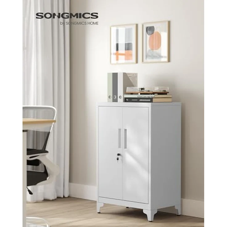 Songmics Aktenschrank, mit 2 Türen, abschließbar, Stahl mattgrau, 90 x 40 x 60 cm – Bild 3