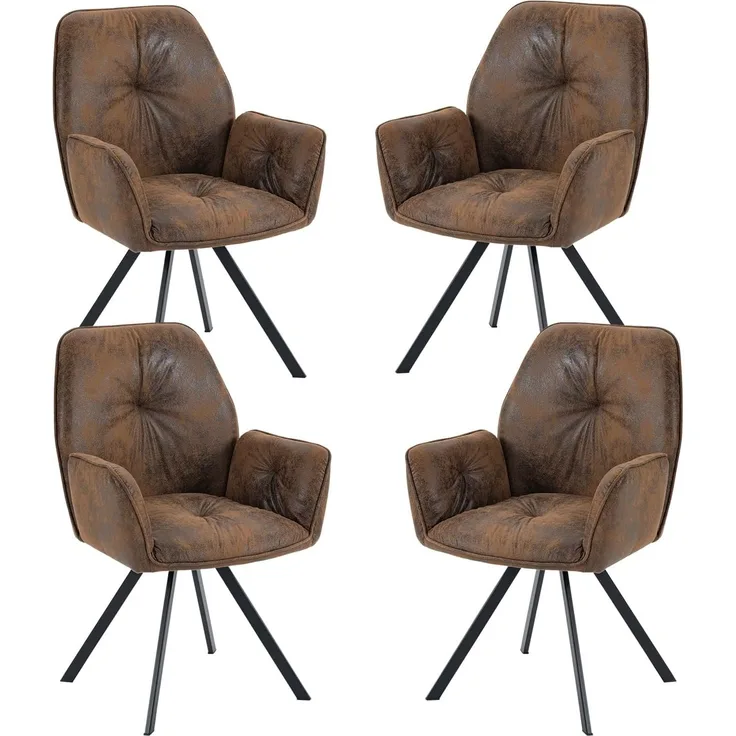 MEUBLE COSY Esszimmerstühle Drehbar 4er Set Küchenstuhl Polsterstuhl Drehstuhl mit Armlehne Sessel aus Wildleder Metallbeine, Sitzbreite 49 cm, für Esszimmer Wohnzimmer, Arbeitszimmer, Braun
