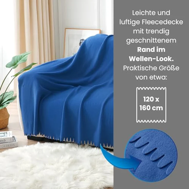 wometo Fleecedecke Wave, Blau, 120x160 cm, Oeko-Tex® zertifiziert, pflegeleicht, ideal für Innen- und Außenbereich – Bild 2
