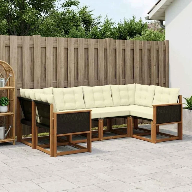 vidaXL Outdoor-Sofagarnitur 6 stk. 6-Sitzer Natur und Creme 3382166 – Bild 1