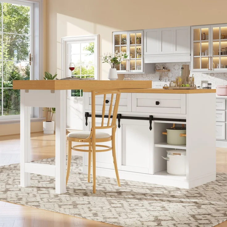 Esstisch, erweiterbar, B 120–197 x T 40 x H 72 cm, 360° drehbare Tischplatten, Weiß und Holzoptik – Bild 3