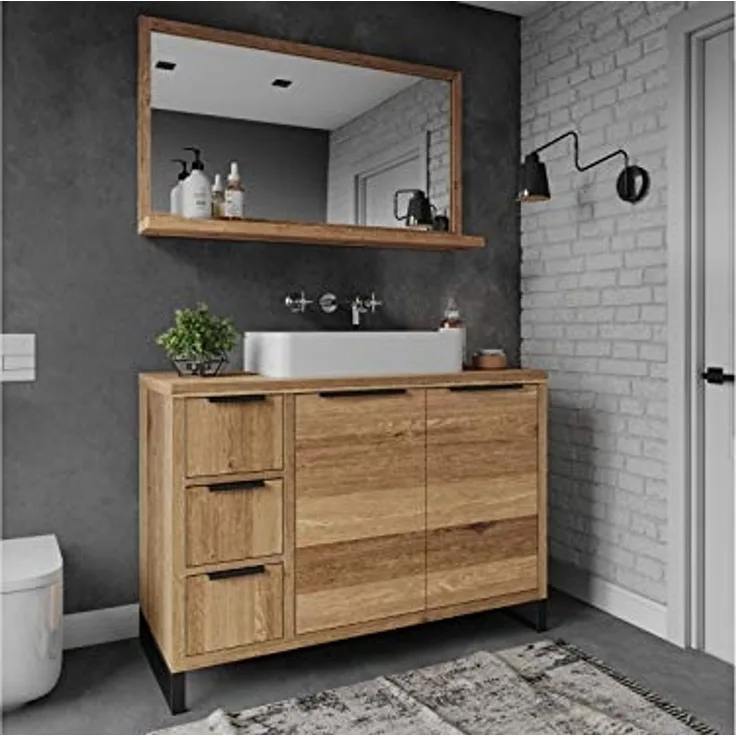 Badmöbelset Wildeiche 2tlg 105x134x45 cm Woodkings Sydney Waschtisch mit Spiegel Badezimmermöbel Landhausstil Holz rustikal