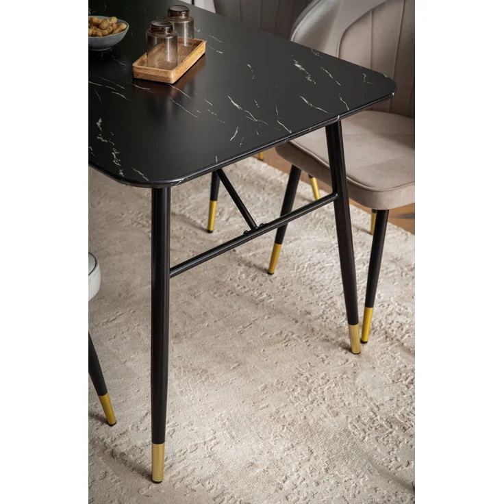Esstisch 180x90x76cm Marmor-Optik Schwarz Metallbeine Modern Rechteckig – Bild 5