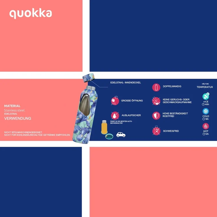 Quokka Mint Thermo Trinkflasche aus Edelstahl 510 ml Isolierflasche für Alltag – Bild 3
