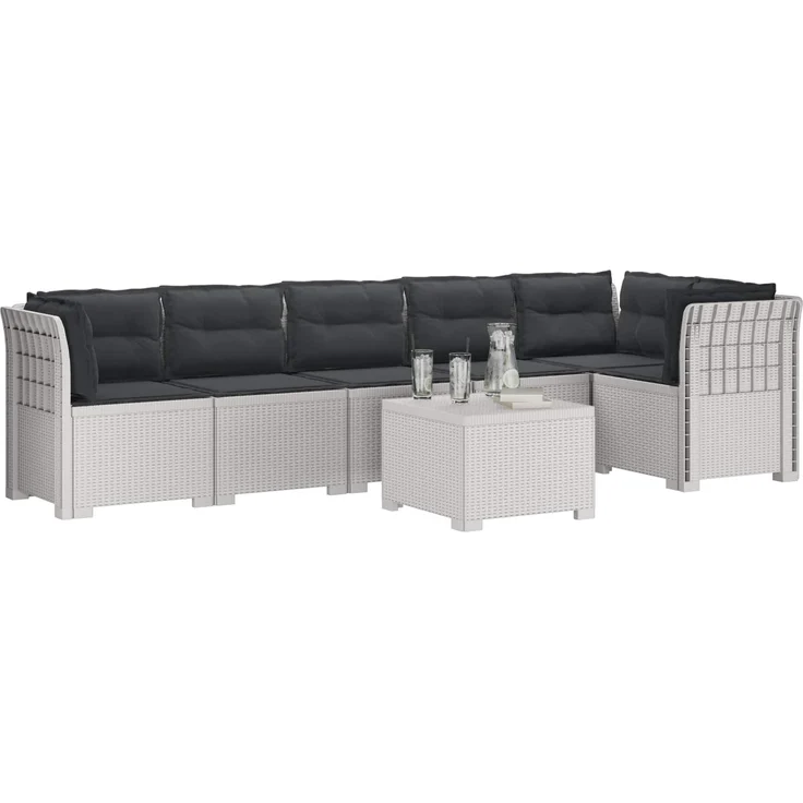 vidaXL 6-Sitzer Garten Sofa mit Kissen Rattan Look PP Weiß 3444131 – Bild 3