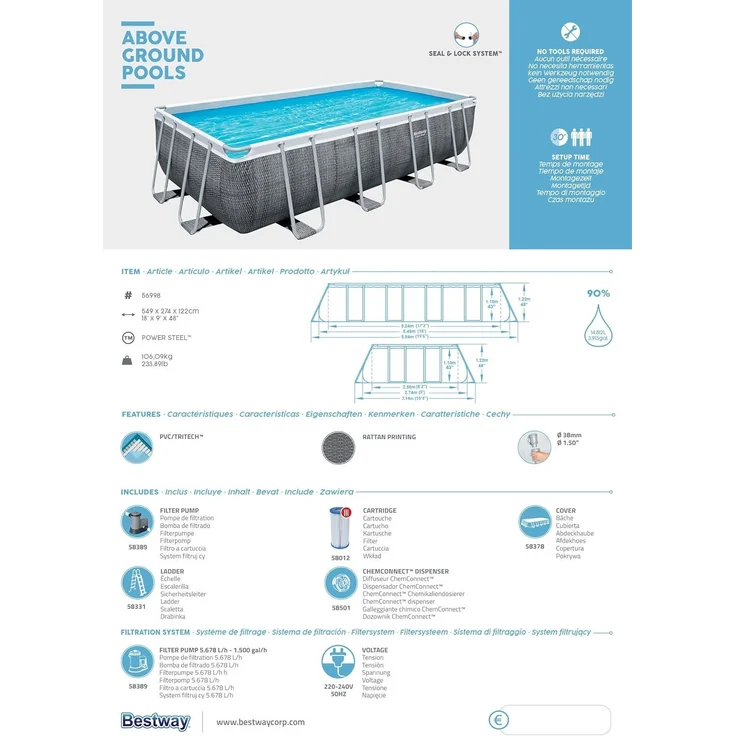 Power Steel™ Frame Pool, Grau, 549 x 274 x 122 cm – Bild 15