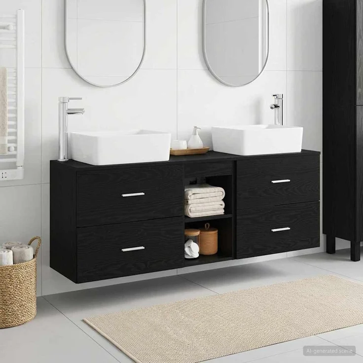 vidaXL Badezimmerschrank-Set 3 stk. Schwarz 136 x 35 x 80 cm 3405852 – Bild 1