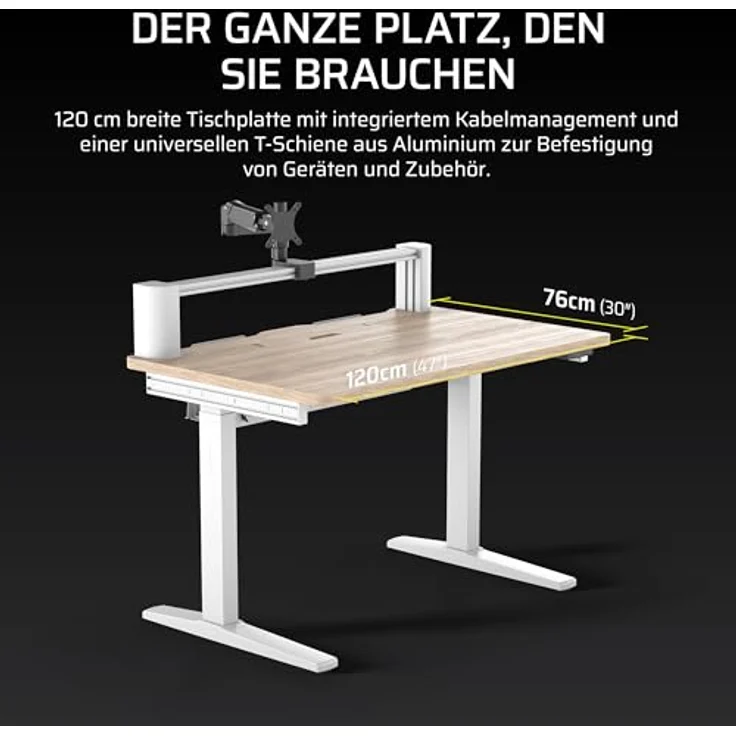 Corsair Platform:4 Elevate, Höhenverstellbarer Elektroschreibtisch 120 cm x 76 cm mit USB-Anschluss und Monitorarm – Weißkiefer Beize – Bild 3