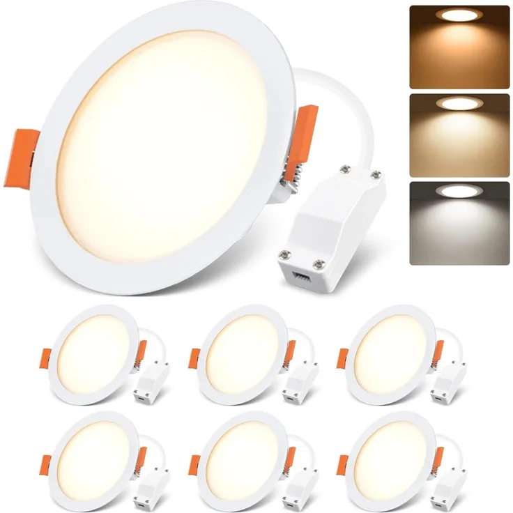 LVWIT LED Einbaustrahler 230V, Ultraschlanke 6W Deckenspots Spotlight Einbauleuchten LED Spot, Warmweiß 3000K Neutralweiß 4000K Kaltweiß 6500K, Deckenspots für Badezimmer, Küche, Wohnzimmer, 6er Set
