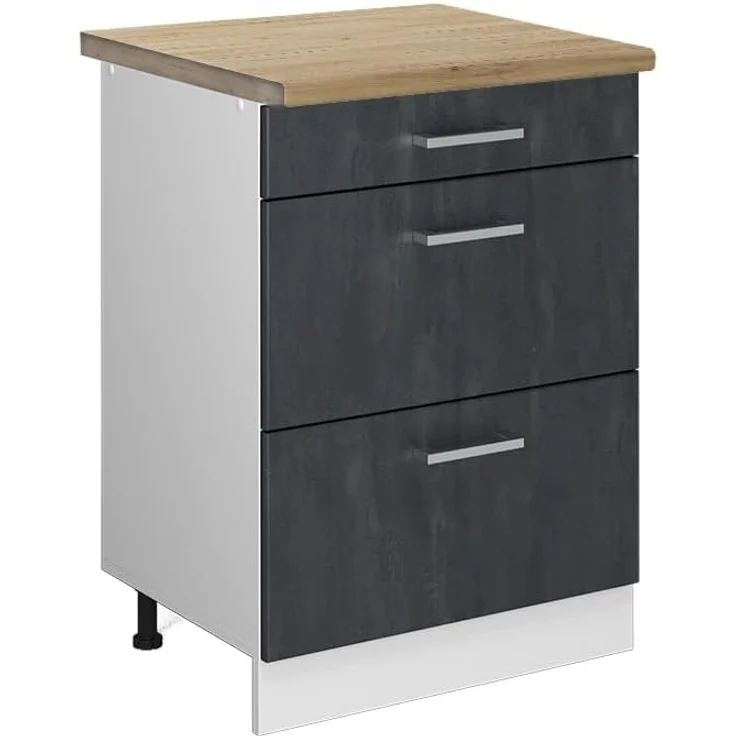 Vicco Küchenunterschrank R-Line, Schwarz Beton/Weiß, 60 cm AP Eiche – Bild 1