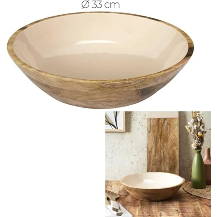 HOME DECO FACTORY, KA0572, Dune Uni Mango Wood Salad Bowl, elegant and Natural Design, ideal for Salads and Various Dishes, Easy to Maintain, Diameter 33 cm, beige Brown Color – Bild 4