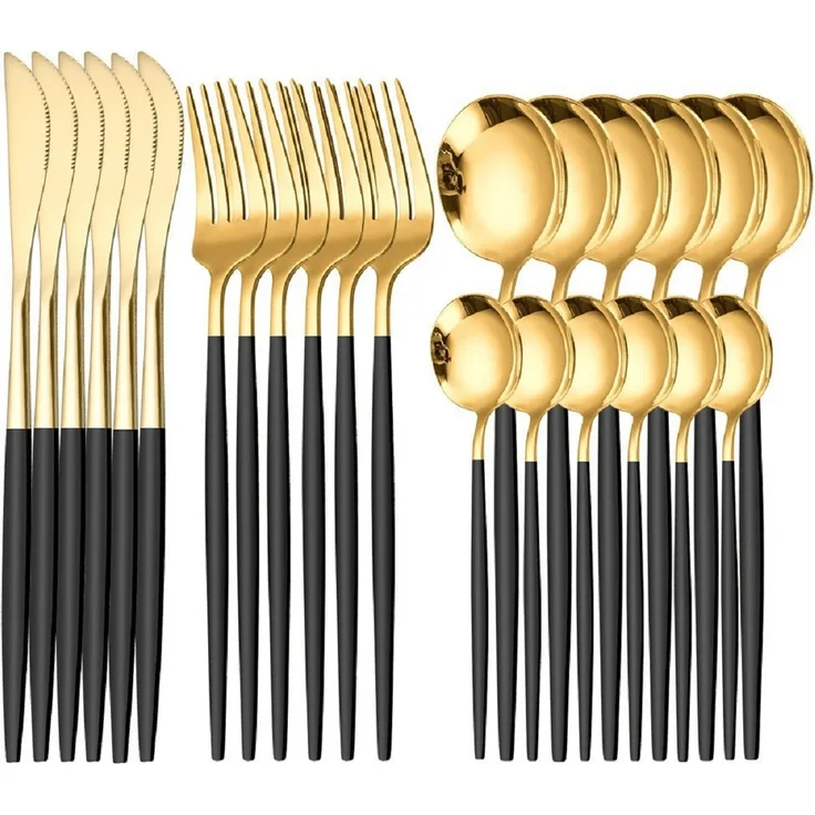 Besteckset Gold 6 Personen 24-tlg Edelstahl Essbesteck Besteck Set Geschenkbox