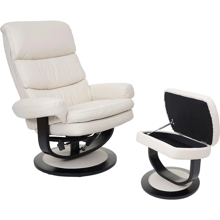 Relaxsessel HWC-C16, Fernsehsessel TV-Sessel Hocker mit Staufach, MVG-zertifiziert ~ Kunstleder creme