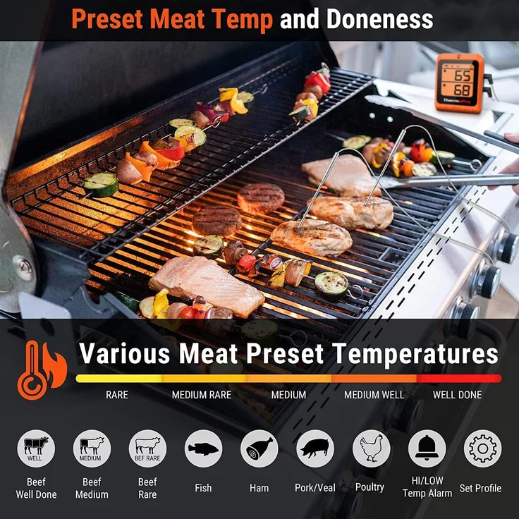 ThermoPro TP25H2 Küchenthermometer mit Timer und Alarmfunktion, 150 Meter, Empfängt Bluetooth, Thermometer für Fleisch, Grill, Ofen – Bild 5