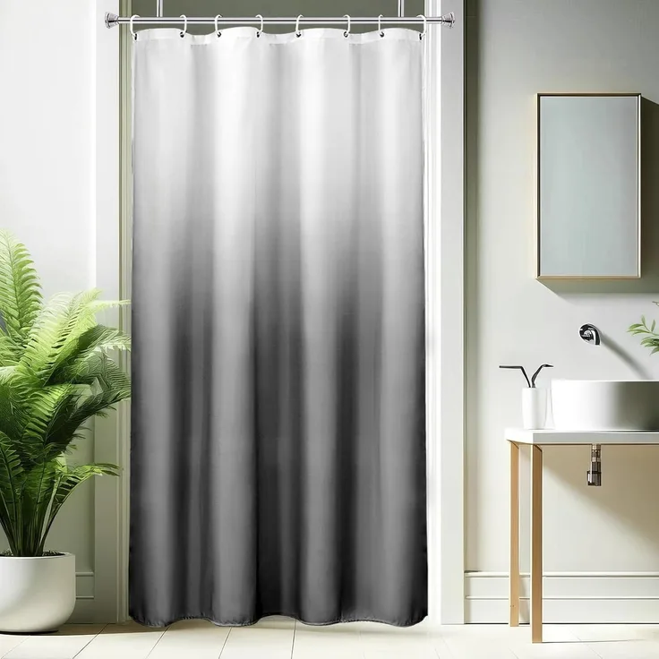 Duschvorhang 120x200cm Grau Textil Farbverlauf Wasserdicht Waschbar mit 8 Ringen