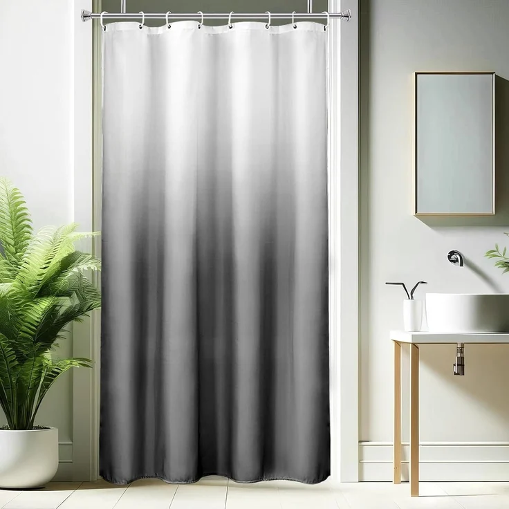 Duschvorhang 120x200cm Grau Textil Farbverlauf Wasserdicht Waschbar mit 8 Ringen – Bild 1