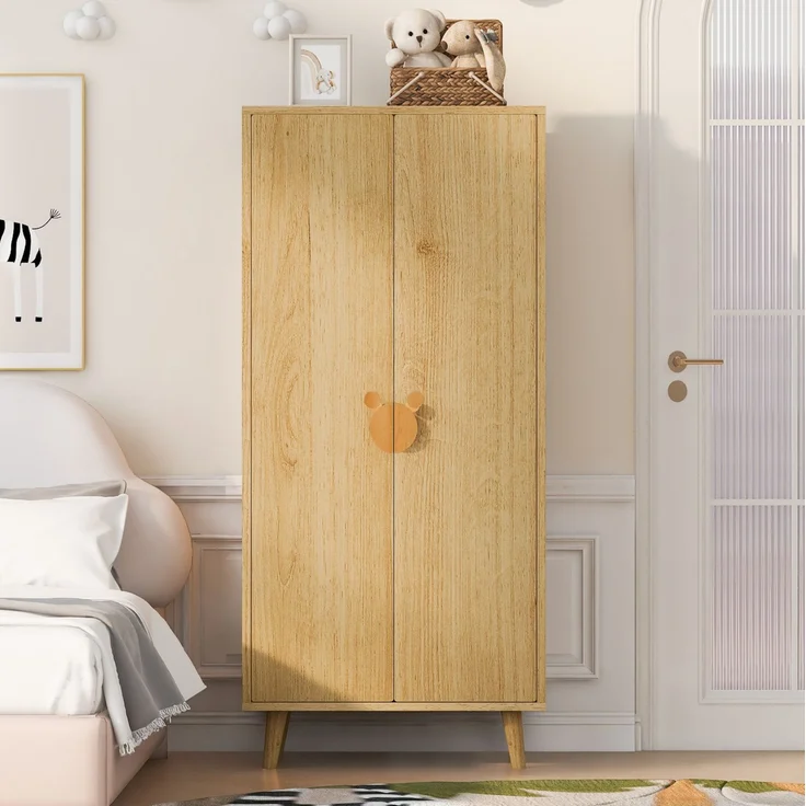 Kleiderschrank 70x55x170 cm mit Doppeltüren, Stauraum und erhöhten Füßen, Holzfarbe – Bild 1