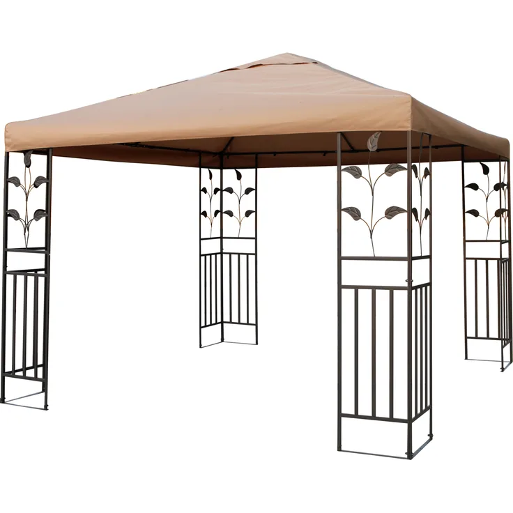 Metallpavillon 3x3 m Pavillon Pergola Gartenpavillon Partyzelt Festzelt stabil taupe