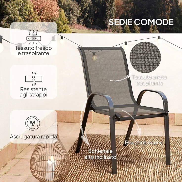3-teiliges Gartenset mit 2 Gartenstühlen (54 x 71 x 93 cm) und einem runden Tisch (Ø 60 x 71 cm) aus schwarzem Stahl – Bild 8