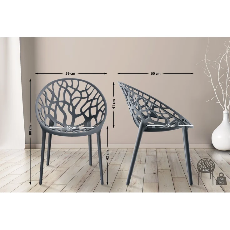 CLP 2er Set Gartenstuhl Hope, Modernes Design, Wetterfest, Stapelbar, Mit Armlehnen,anthrazit – Bild 2