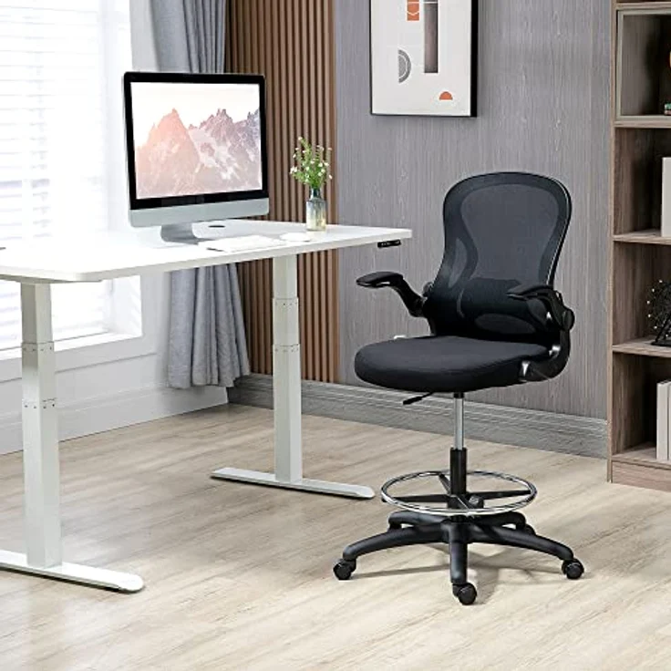 Vinsetto Ergonomischer Bürostuhl, Schwarz, höhenverstellbar mit Mesh-Gewebe und klappbaren Armlehnen, 65x122x59 cm – Bild 2