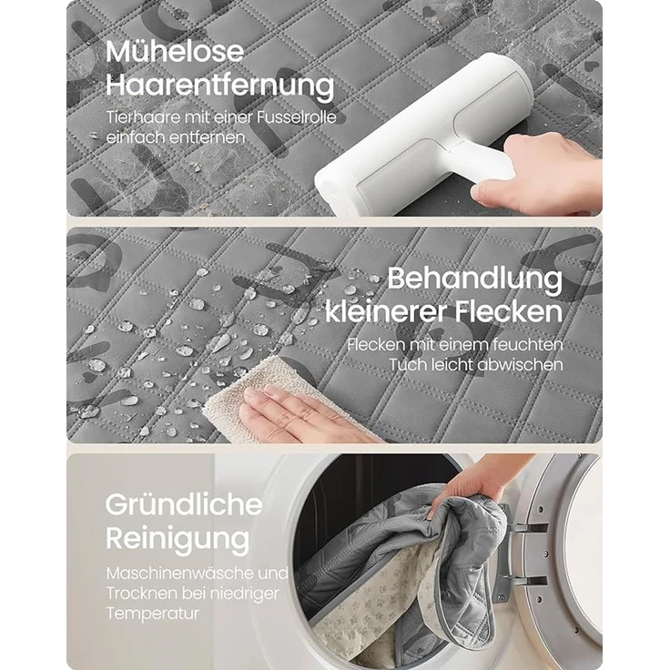 Feandrea Wasserdichte Hundedecke, Decke, 127 x 102 cm, Autoschondecke für Haustiere, Sofaschutz, maschinenwaschbar, rutschfeste Unterseite, Stepp-Design, taubengrau – Bild 3