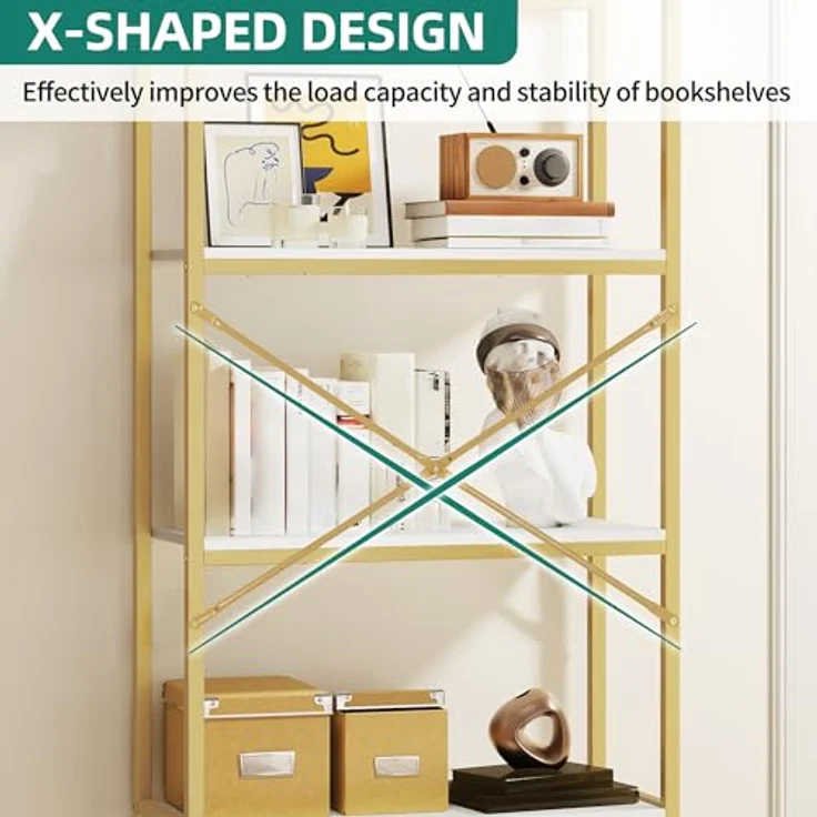 YITAHOME 4-stöckiges Bogenregal, Kuppelregal, freistehendes Aufbewahrungsregal für Wohnzimmer, Schlafzimmer, Arbeitszimmer, Weiß & Gold, 60 x 30 x 181,4 cm – Bild 7