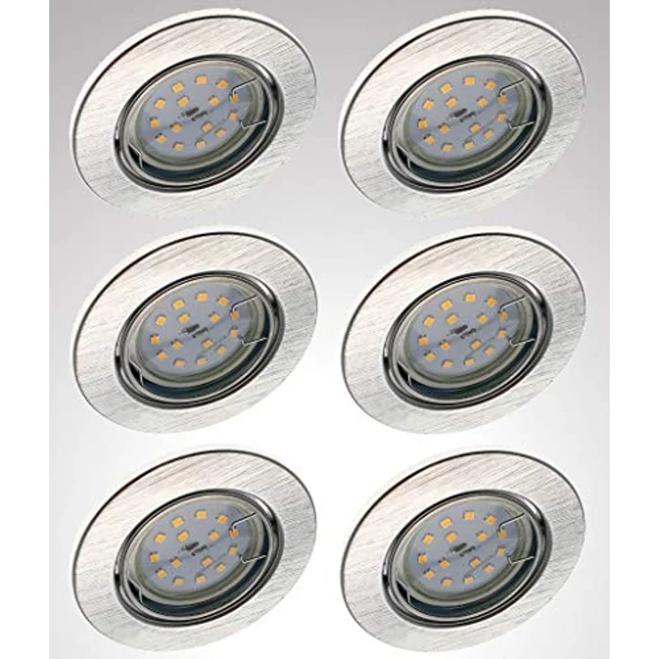 TRANGO LED Einbauleuchte, Dimmfunktion, 6er Set 6729-069MOSD LED Einbaustrahler in Aluminium gebürstet Rund incl. 6x 5 Watt 3 Stufen dimmbar Ultra Flach LED Modul 3000K warmweiß, Warmweiß, Deckenspot, Einbauspot, Deckenleuchte – Bild 2