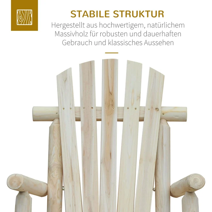 Schaukelstuhl aus Holz Schaukelsessel mit hoher Rückenlehne wetterfest Gartenstuhl bis 113kg belastbar Relaxstuhl für Wohnzimmer Garten, Rasen, Balkon Natur--Naturholz--98x66x96cm--YOUDENOVA – Bild 7